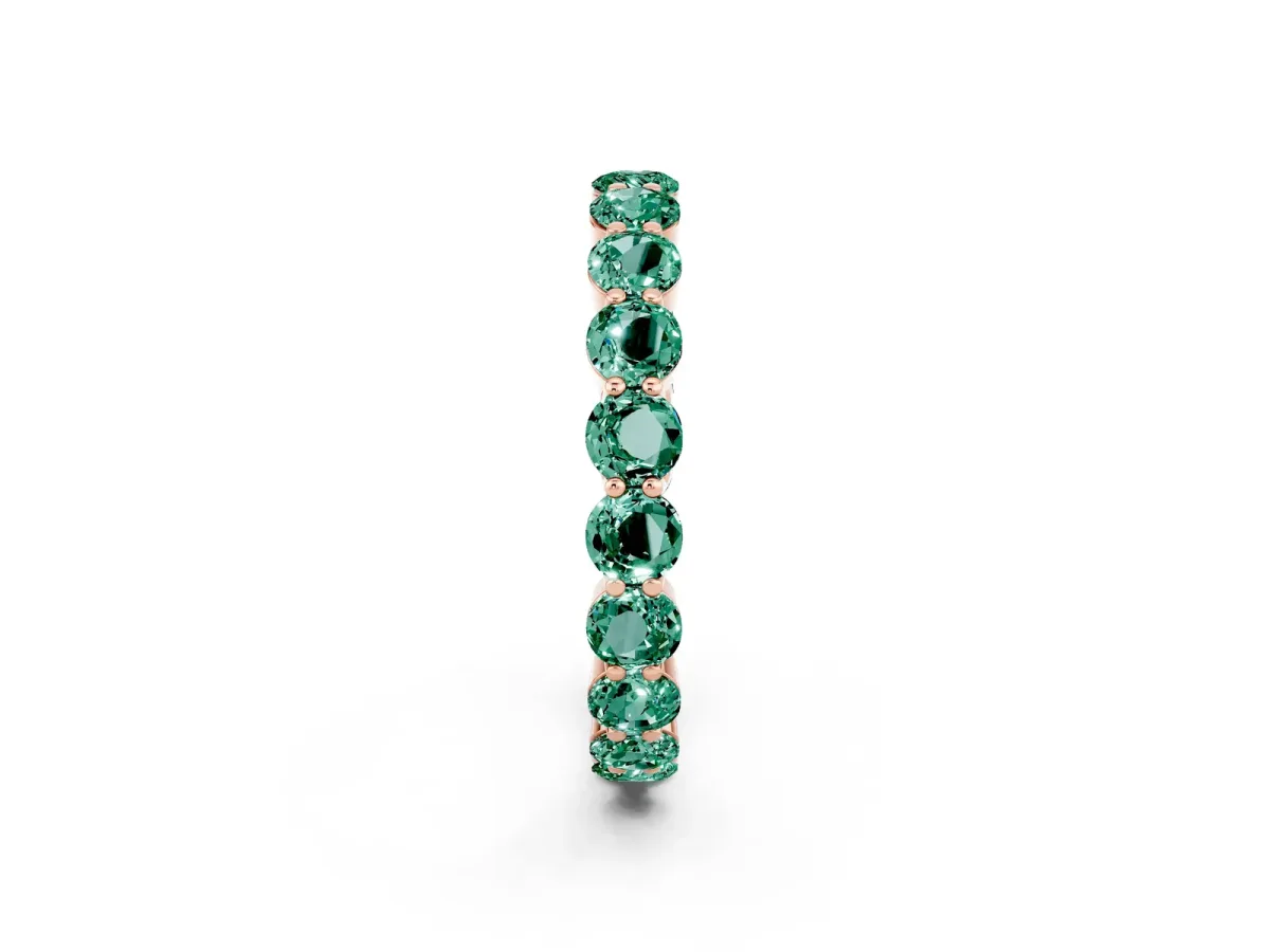Round Green Sapphire Eternity Band with U-Prong Setting Rose gold