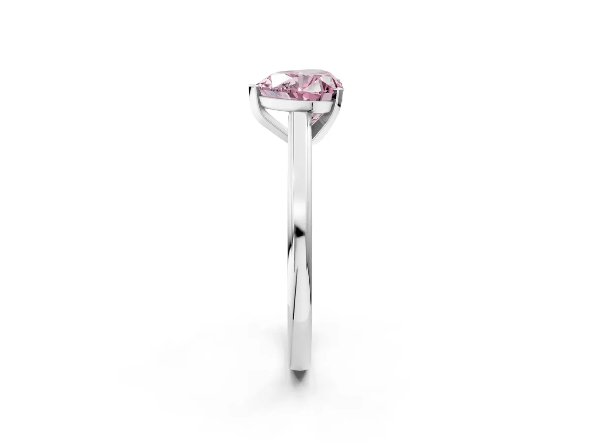 Fancy Pink Heart Cut Solitaire Diamond Ring with Four-Prong Setting and Classic Band Platinum