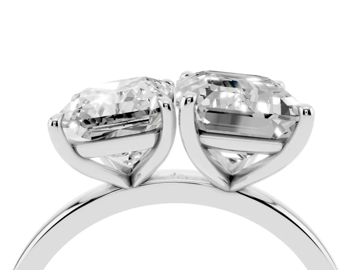 Radiant Cut and Emerald Cut Toi Moi Ring with Prong Setting Platinum