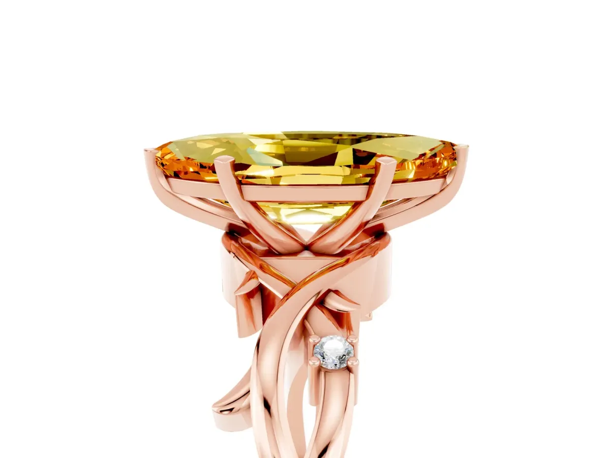 Marquise Cut Citrine Solitaire Ring with Twisted Band and Prong Setting Rose gold