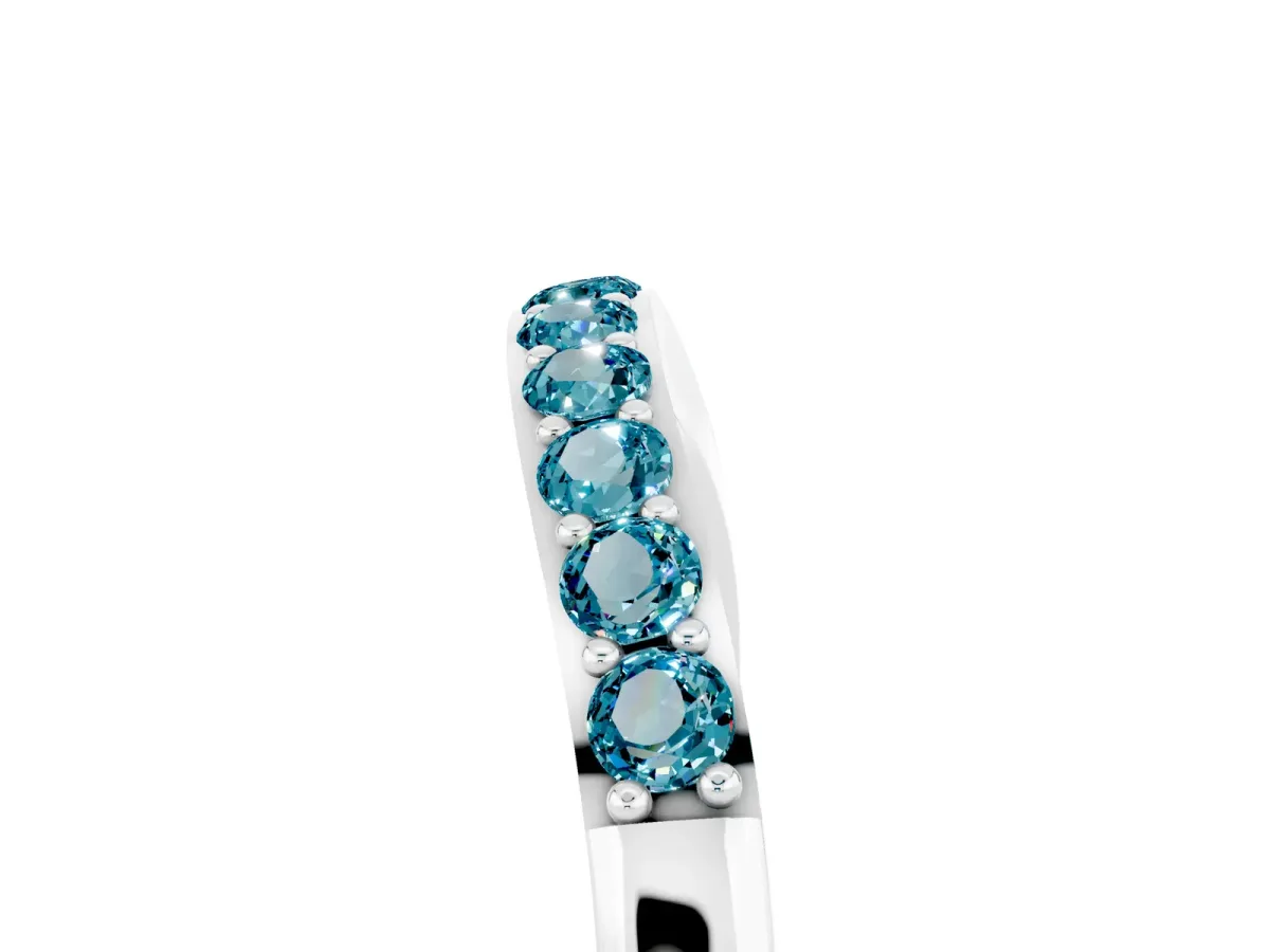 Round Blue Topaz Curved Wedding Band with Channel Setting Platinum