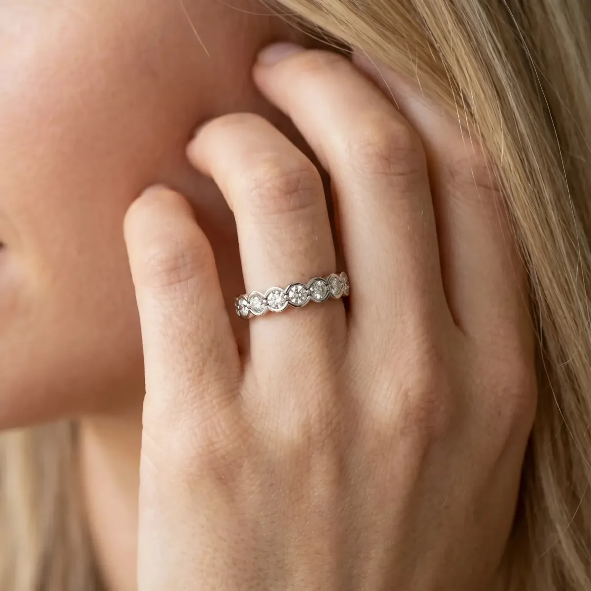 Round Diamond Bezel Set Eternity Band White gold