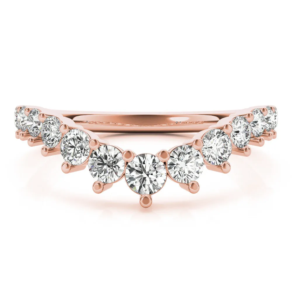 Round Diamond Prong Set White Gold Curved Band Rose gold