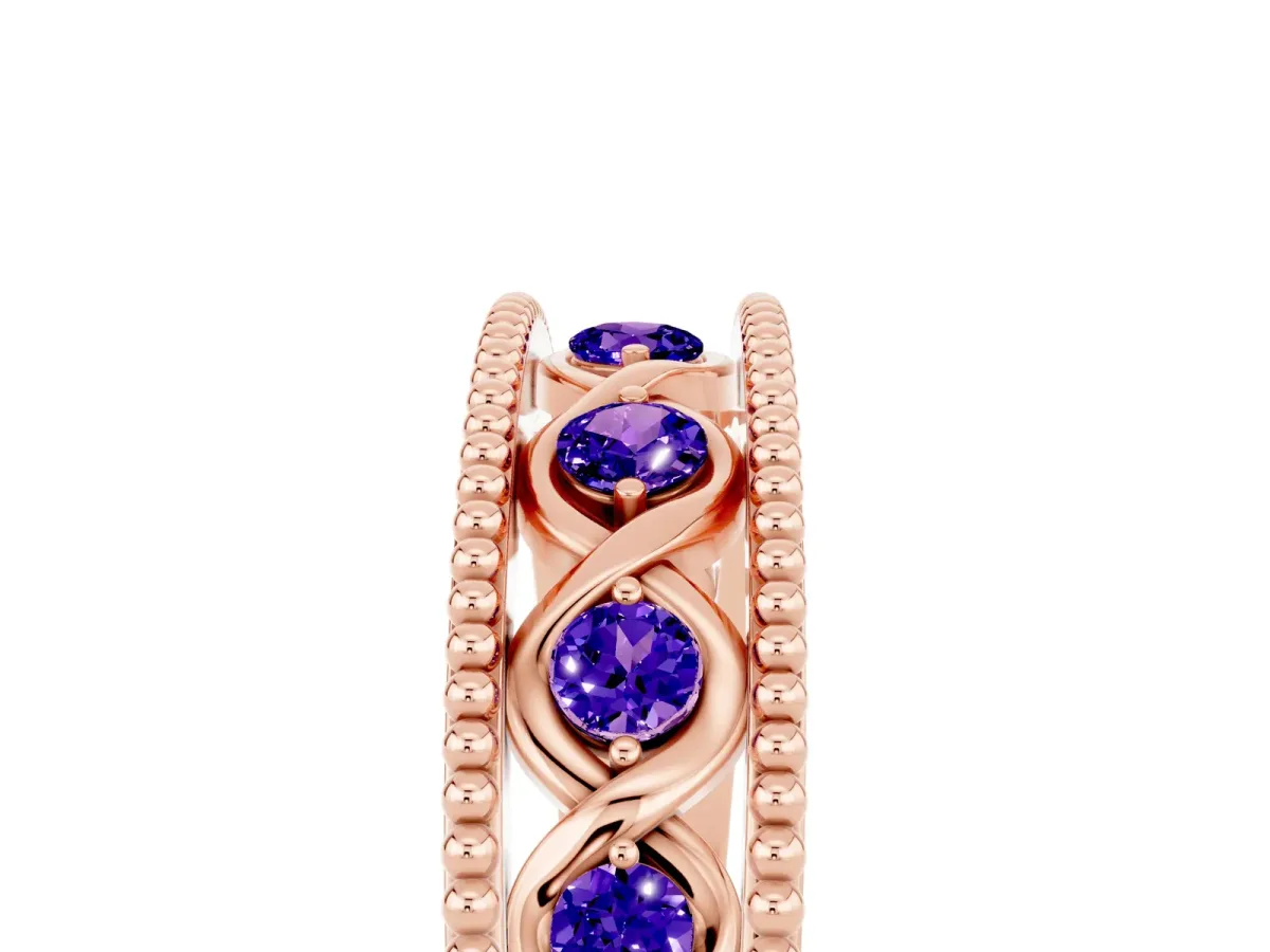 Round Tanzanite Twist Milgrain Band with Bezel Setting Rose gold