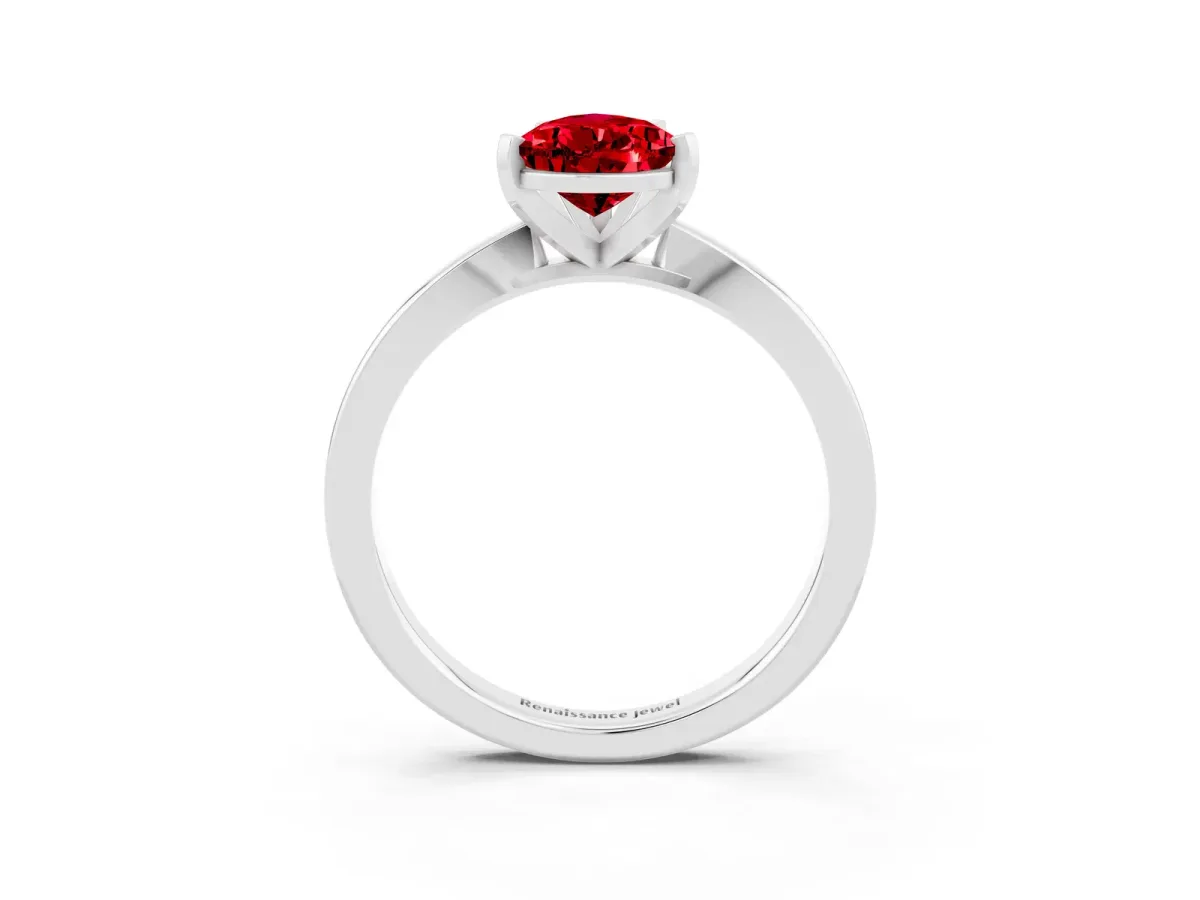 Pear Cut Ruby Solitaire Engagement Ring with Classic Band and Four-Prong Setting White gold