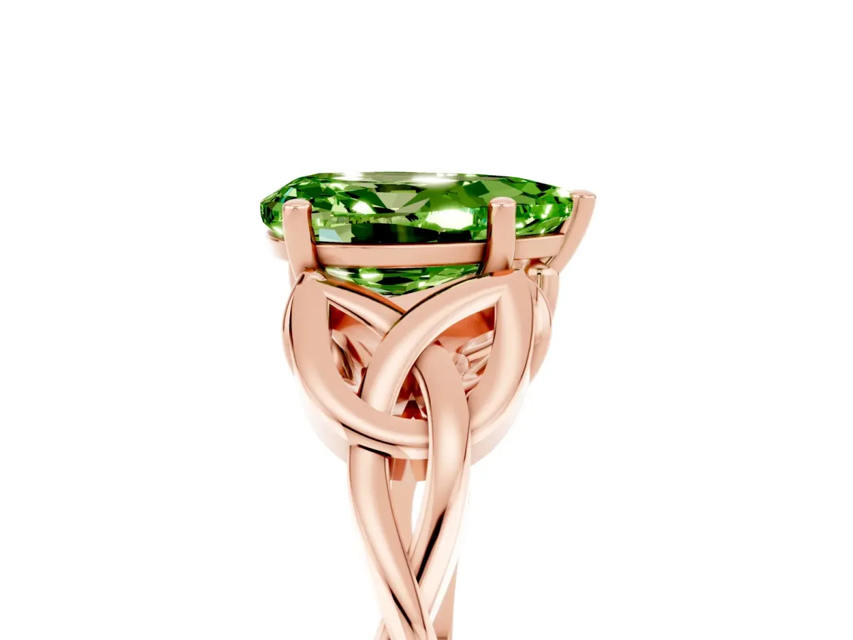 Pear Cut Peridot Solitaire Celtic Knot Ring with Four-Prong Setting Rose gold
