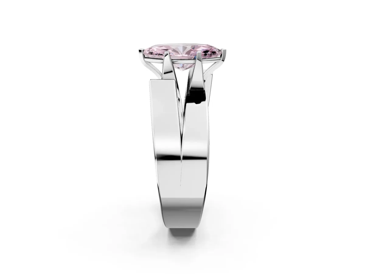Fancy Pink Modern Tension Set Marquise Cut Diamond Solitaire Wide Band Ring Silver