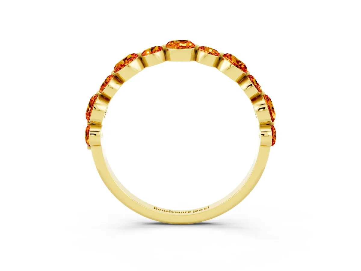 Round Citrine Scalloped Prong Set Eternity Band Yellow gold