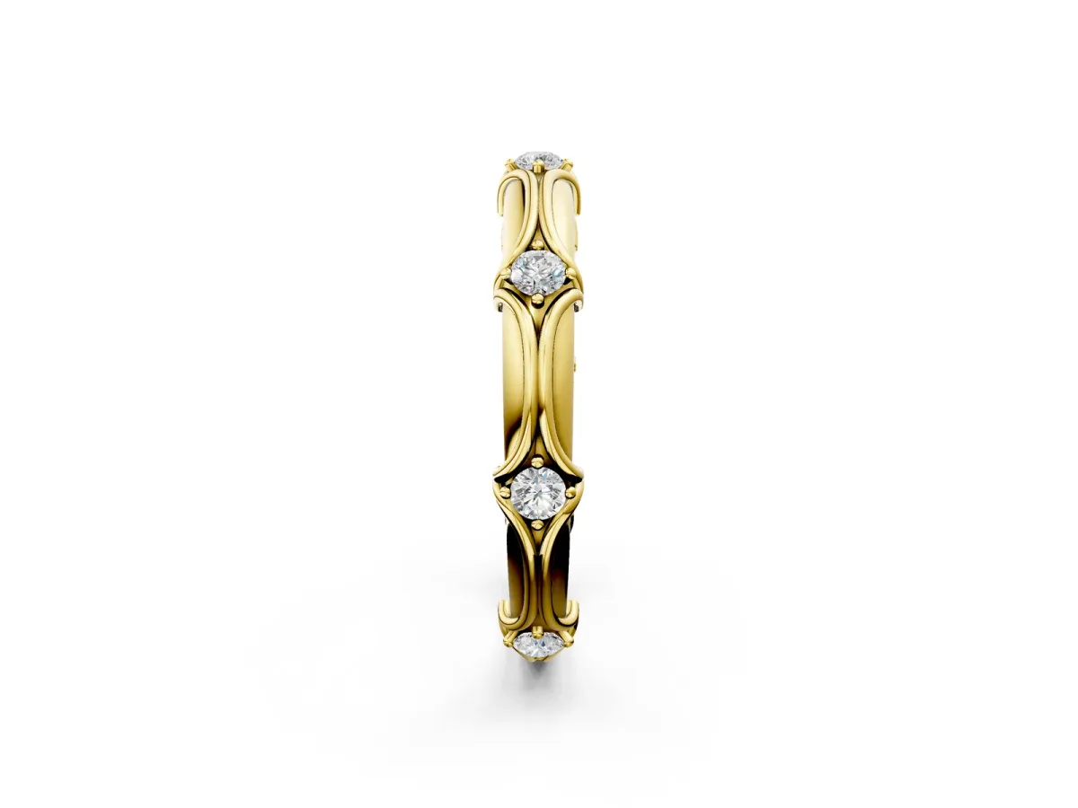 Round Diamond Prong Set Milgrain Eternity Band Yellow gold