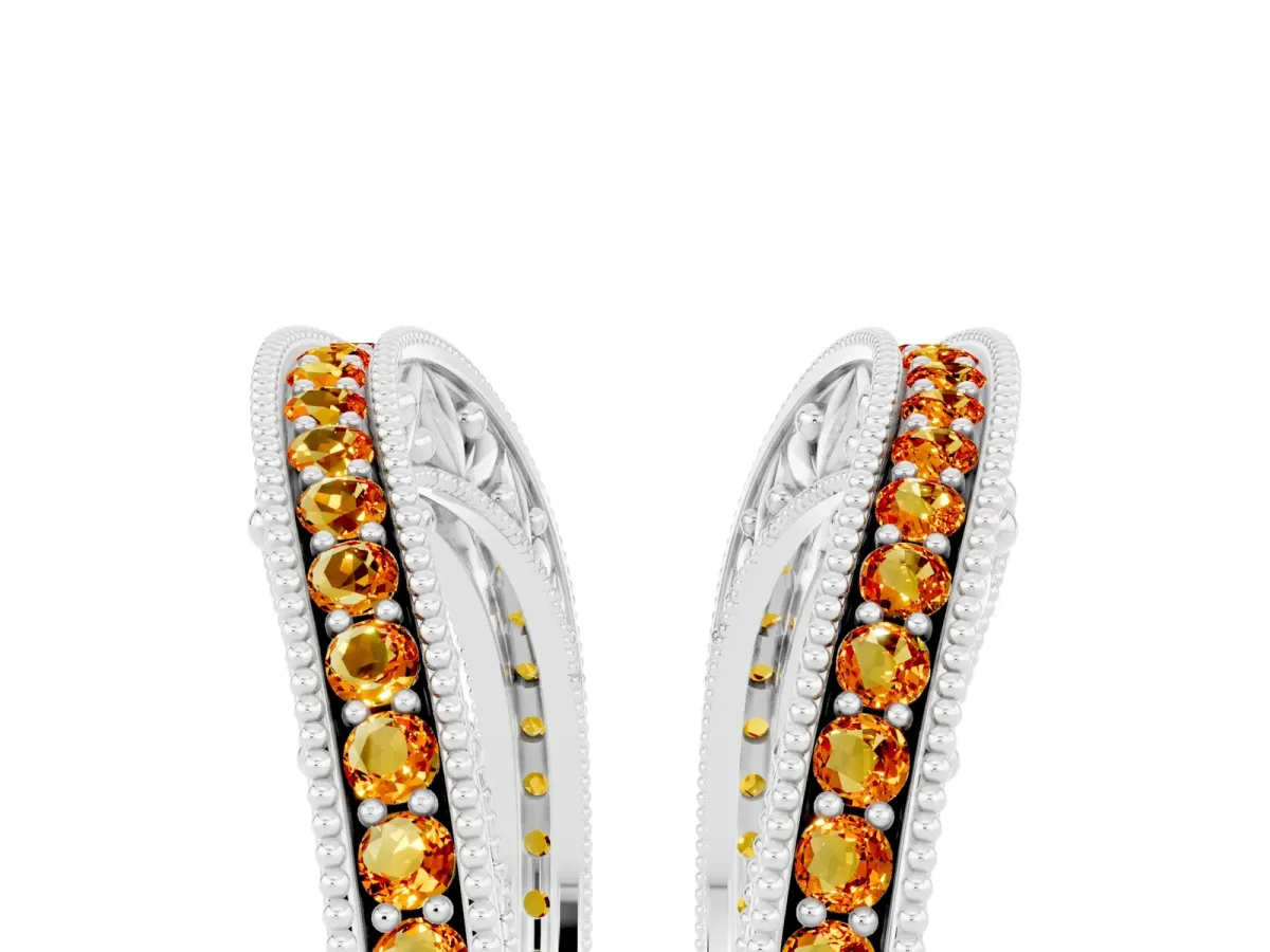 Round Citrine Milgrain Eternity Band with Channel Setting White gold