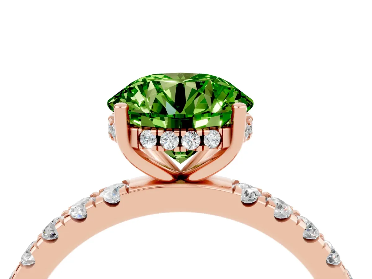 Round Cut Peridot Pave Band Solitaire Ring with Round and Prong Setting Rose gold