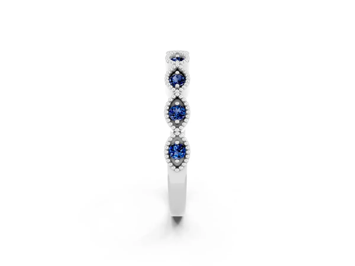 Milgrain Marquise Blue Sapphire Half Eternity Band with Bezel Setting Platinum