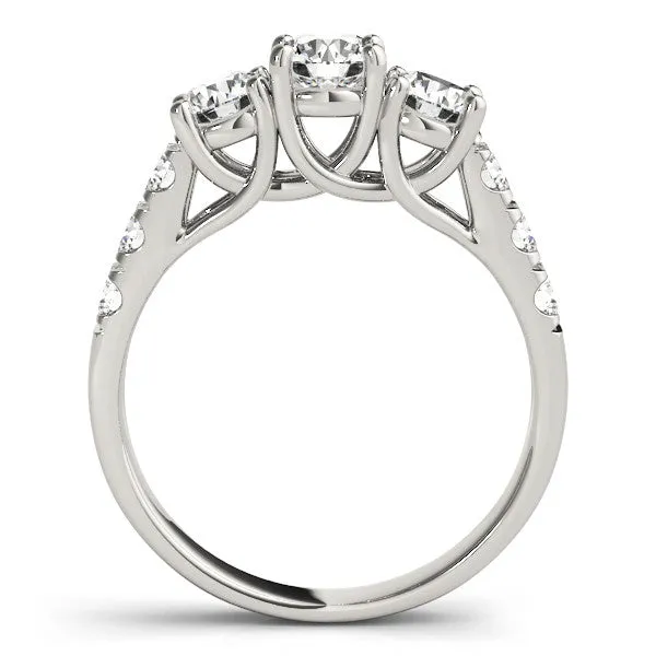 Three-Stone Cushion Cut Diamond Pavé Band with Prong Setting Platinum