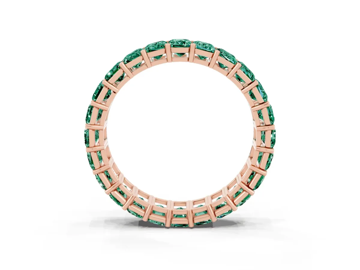 Emerald Cut Green Sapphire Eternity Band with Shared Prong Setting Rose gold
