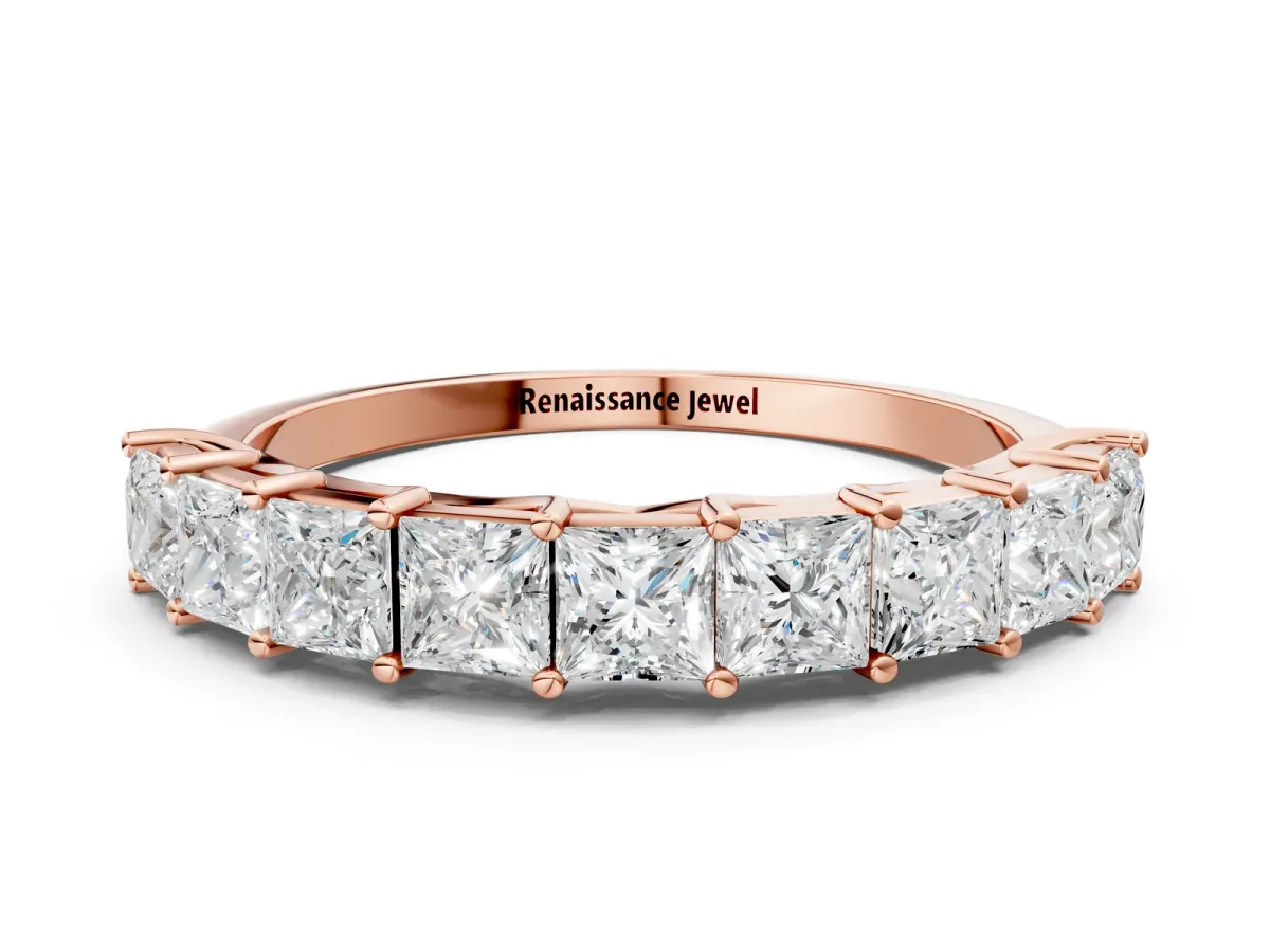 Princess Cut Diamond Channel-Set Eternity Band with Prong Setting Rose gold