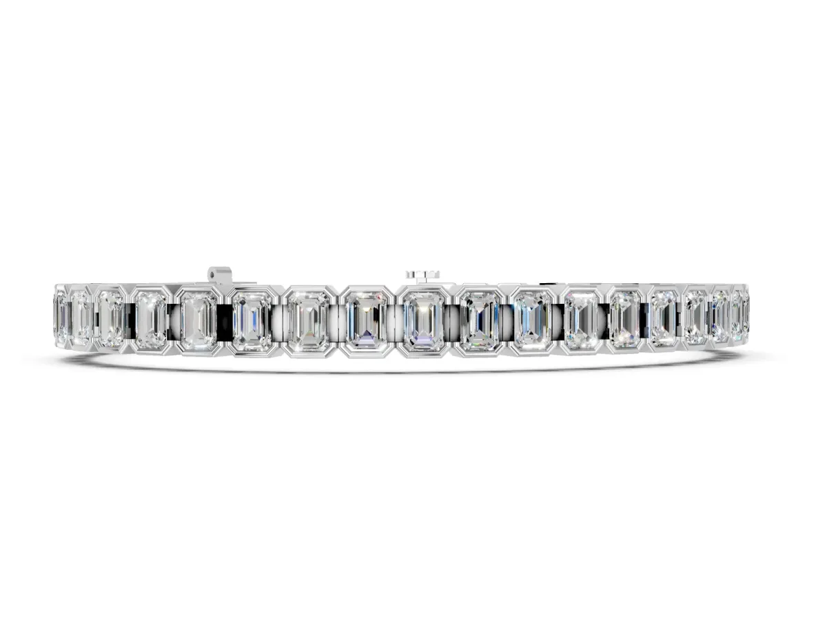 Emerald Cut Diamond Tennis Bracelet with Half Bezel Setting White gold