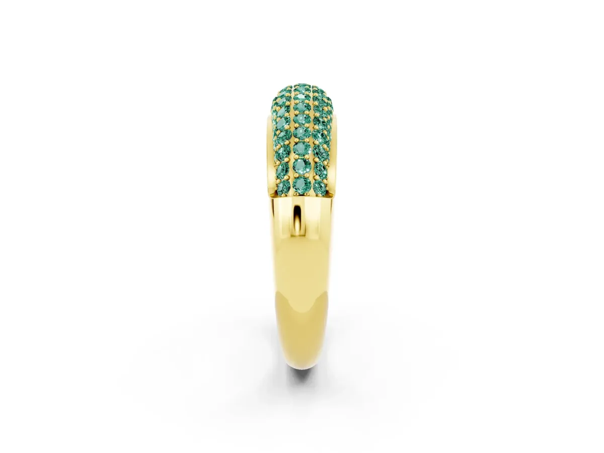 Three-Row Pavé Round Green Sapphire Dome Band Yellow gold