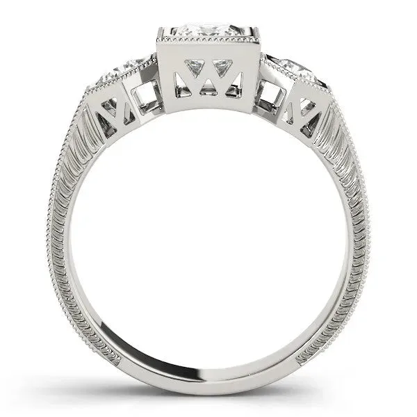 Bezel-Set Princess and Round Cut Milgrain Band Ring Platinum