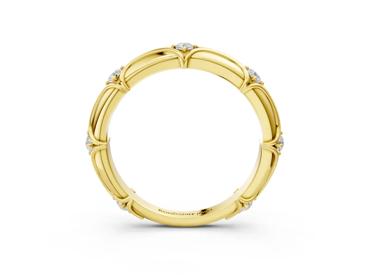 Round Diamond Prong Set Milgrain Eternity Band Yellow gold