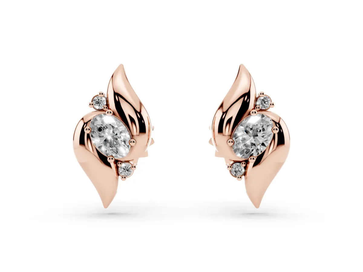 Oval Diamond Shell Stud Earrings Rose gold