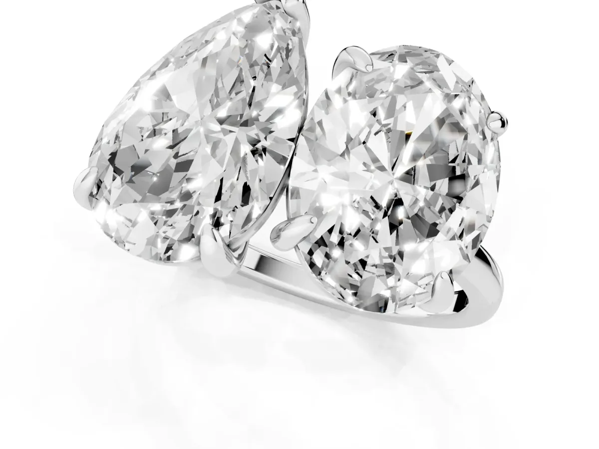 Oval and Pear Toi Moi Ring with Prong Setting and Plain Band Silver