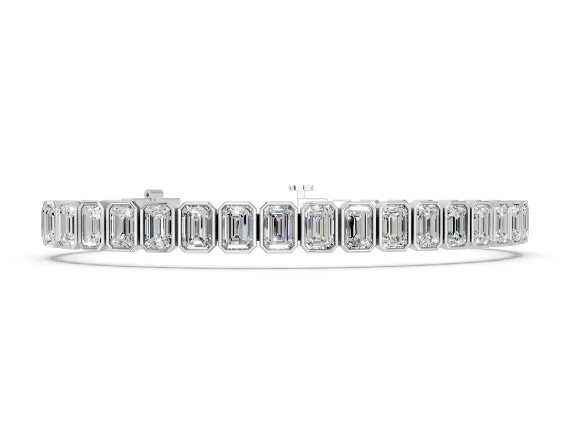 Emerald Cut Diamond Tennis Bracelet with Bezel Setting White gold