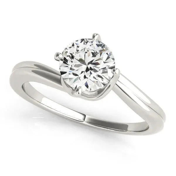 Round Cut Solitaire Twist Band Engagement Ring with Four-Prong Setting Silver