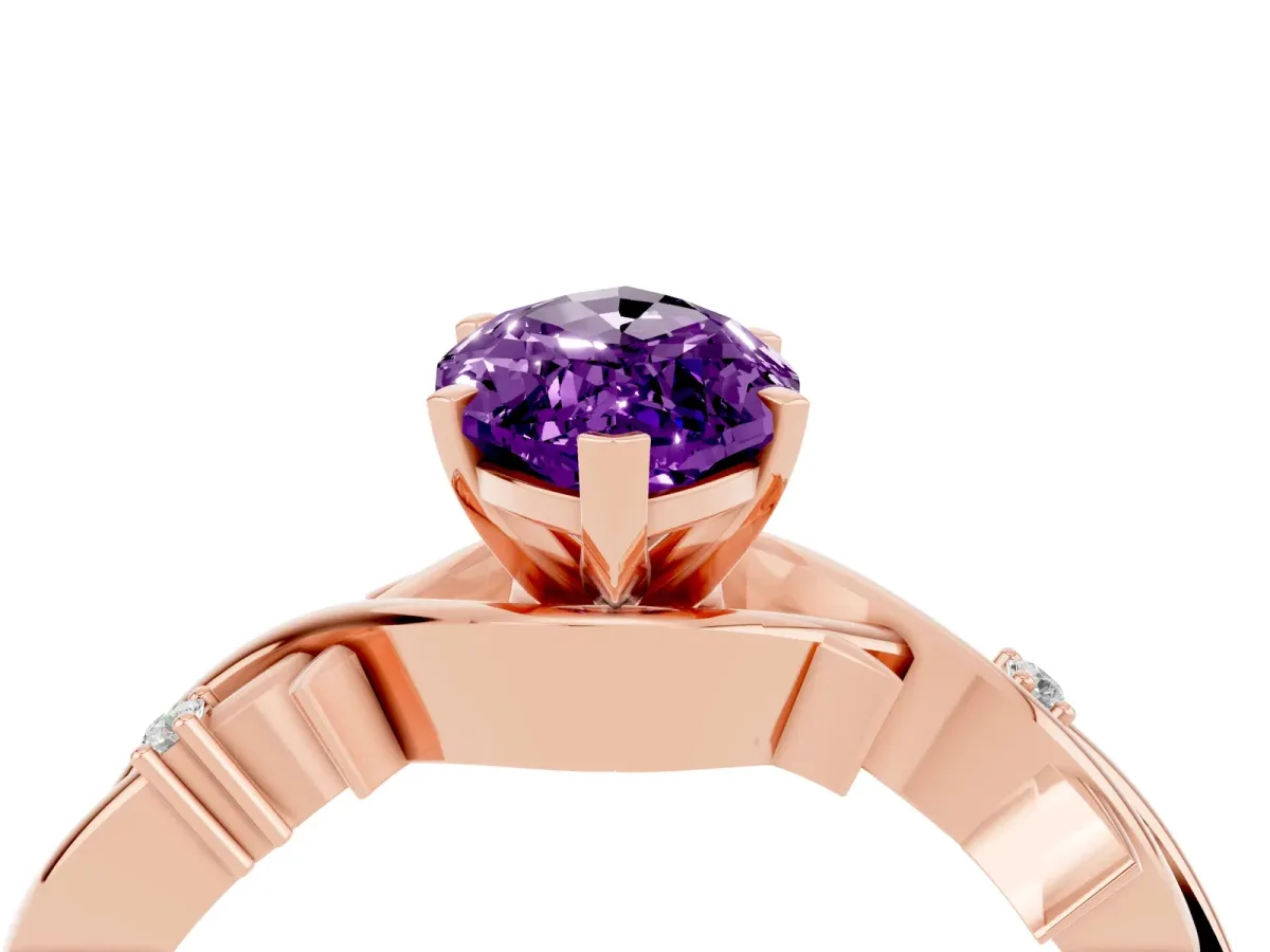 Marquise Cut Amethyst Solitaire Ring with Twisted Band and Prong Setting Rose gold
