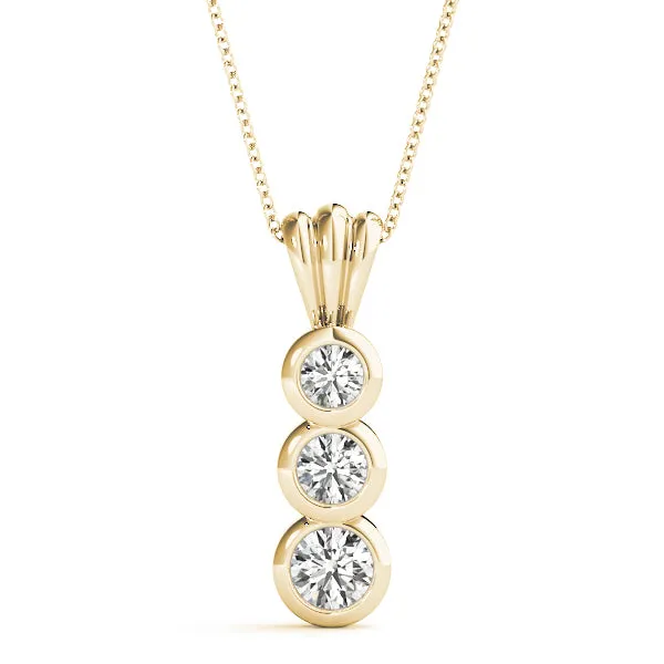 Bezel Set Round Diamond Three-Stone Pendant Yellow gold