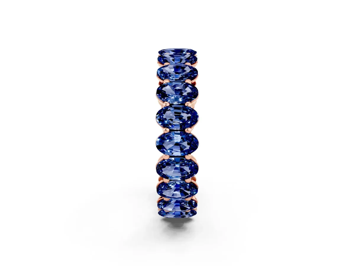 Oval Cut Blue Sapphire Eternity Band with Shared Prong Setting Rose gold