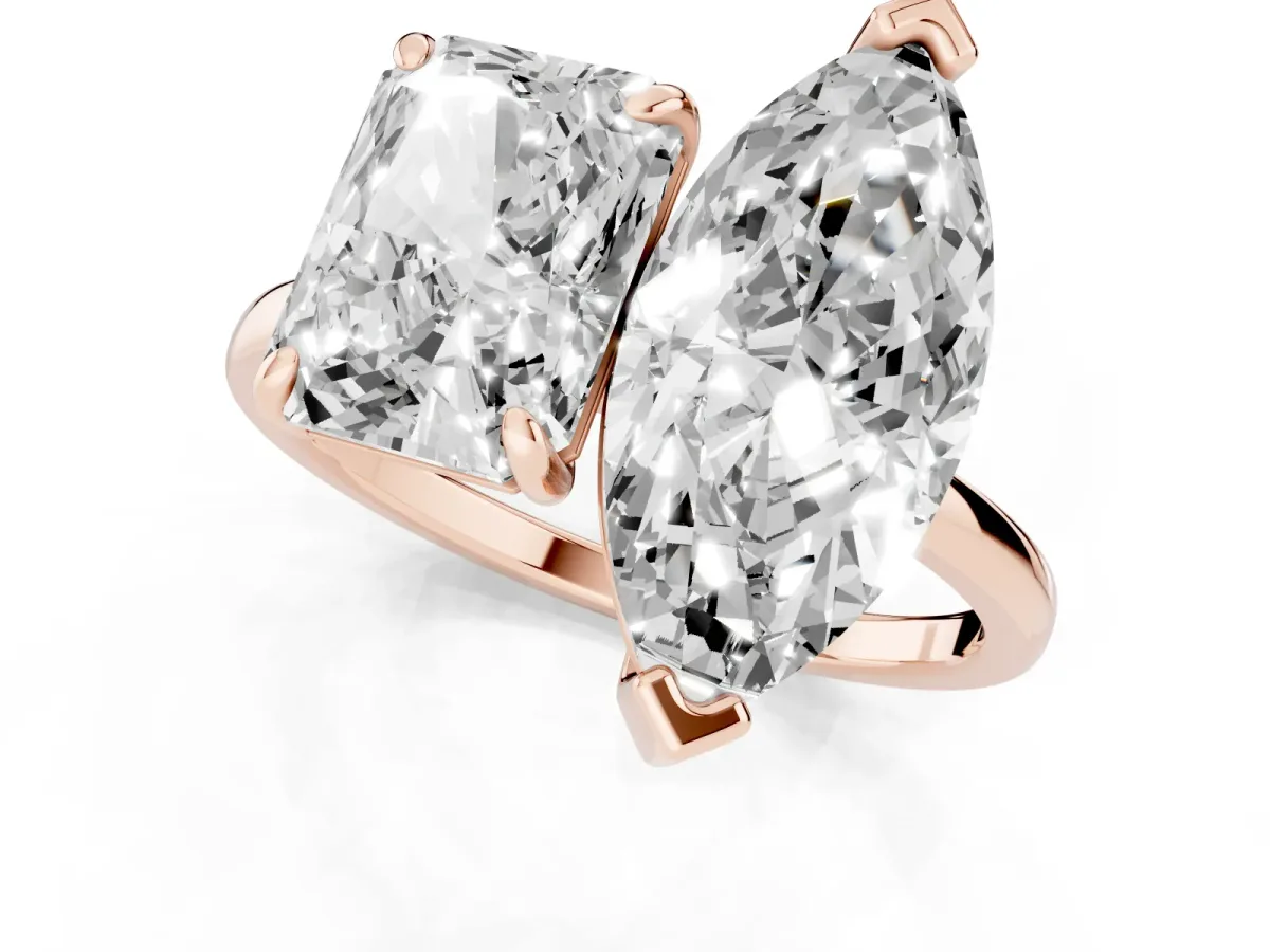 Radiant and Marquise Toi Moi Ring with Prong Setting and Plain Band Rose gold