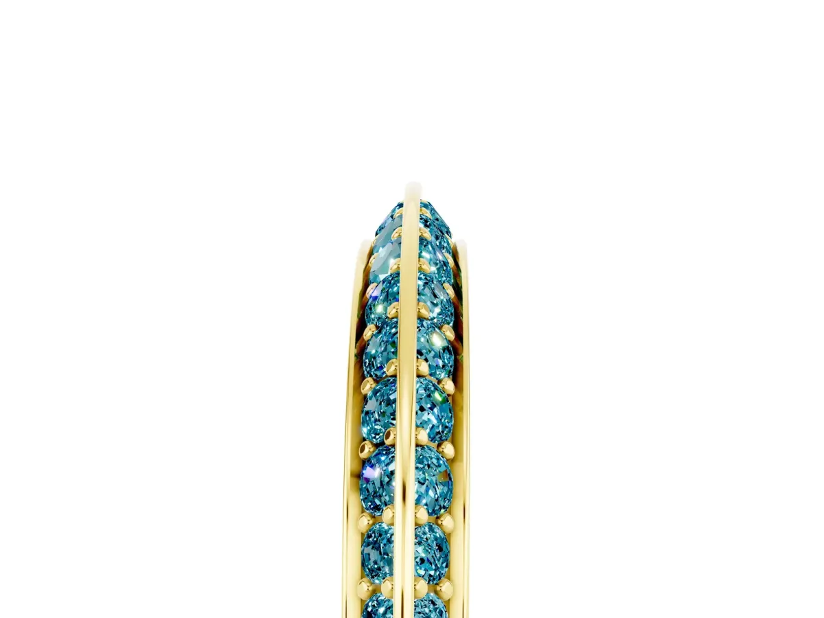 Double Row Pavé Round Blue Topaz Eternity Band with Channel Setting Yellow gold