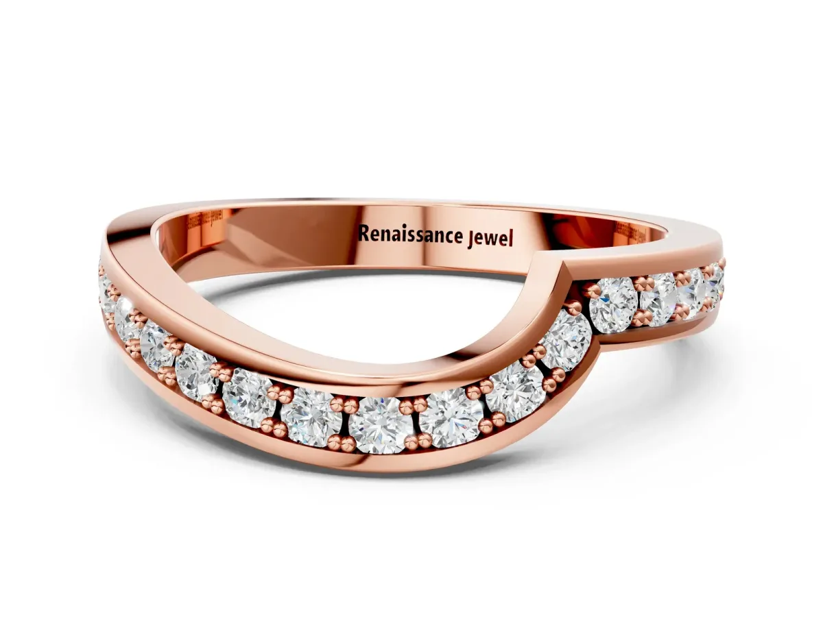 Pavé Round Diamond Curved Wedding Band with Channel Setting Rose gold