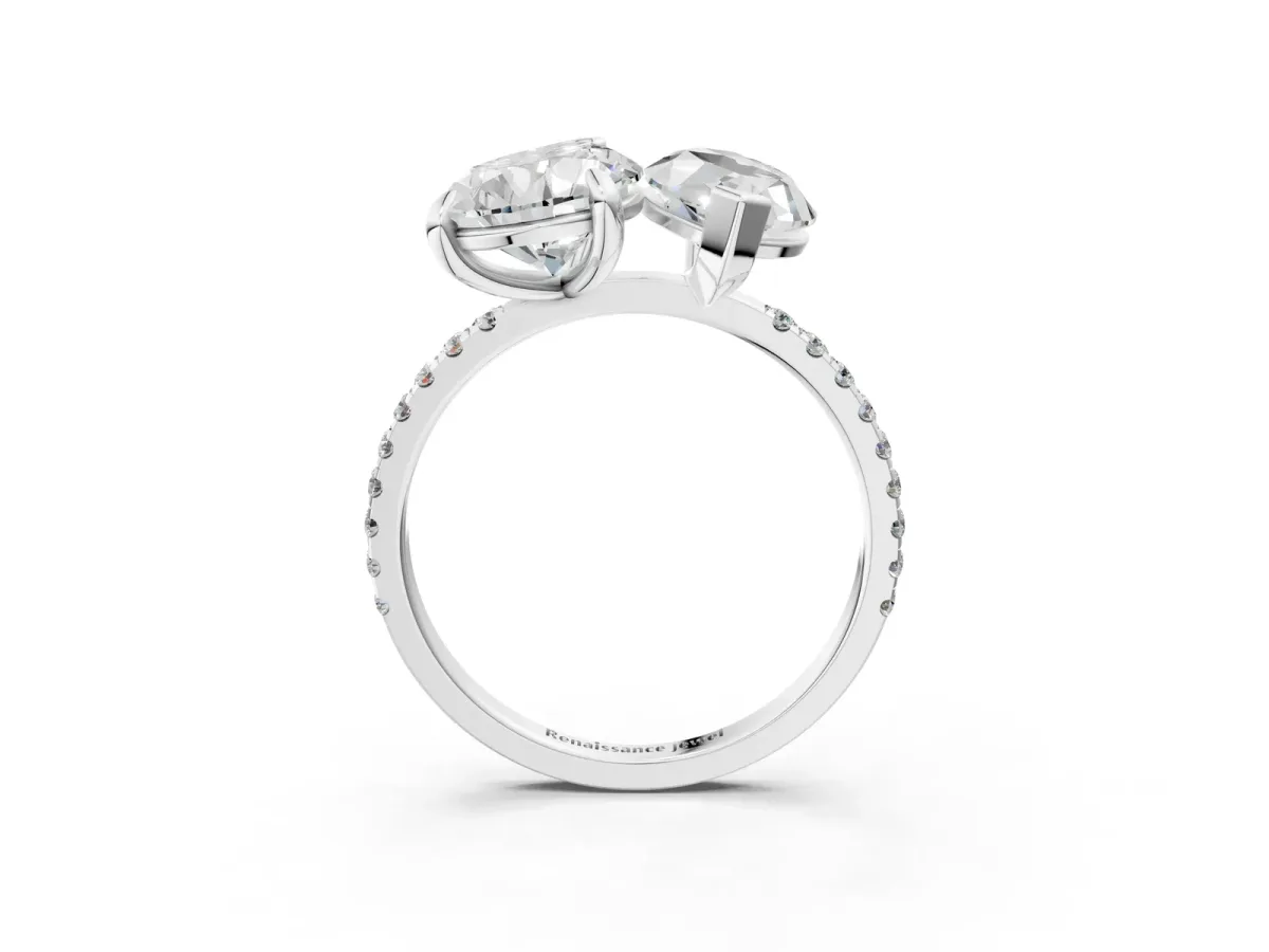 Pear and Marquise Toi Moi Ring with Prong Setting and Pave Band Silver