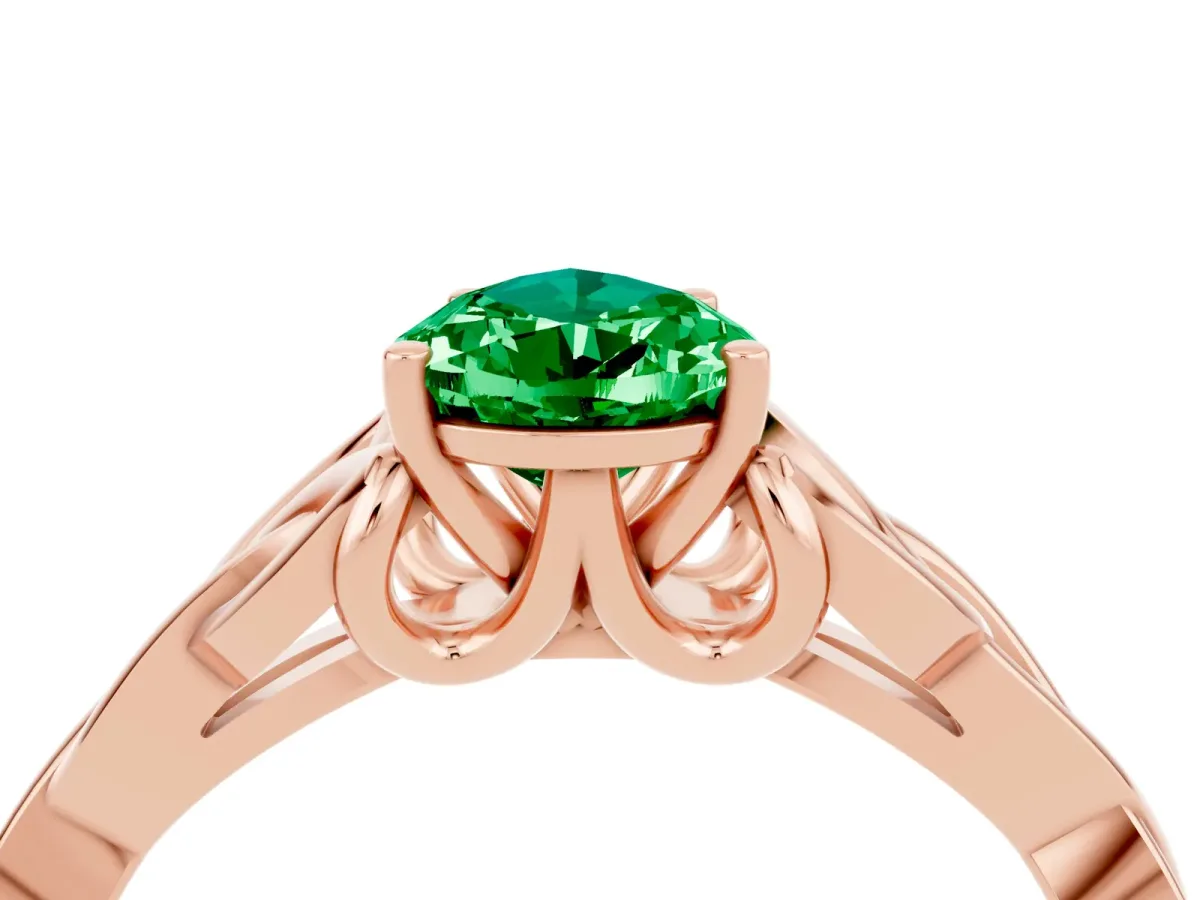 Pear Cut Emerald Solitaire Celtic Knot Ring with Four-Prong Setting Rose gold