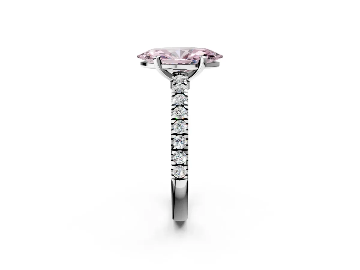 Fancy Pink Marquise Cut Solitaire Diamond with Pavé Band and Four-Prong Setting Silver
