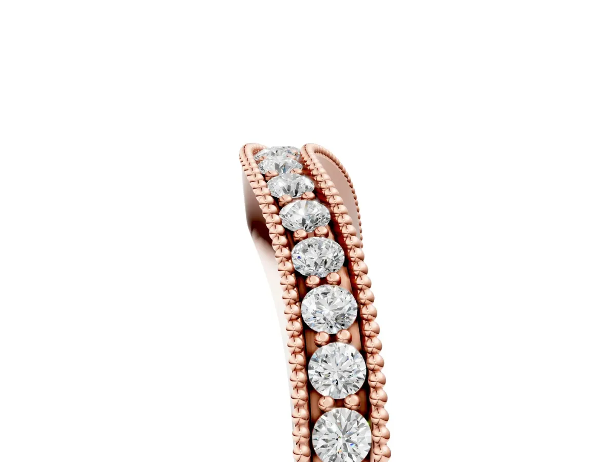 Round Brilliant Milgrain Bezel Set Diamond Wave Band Rose gold