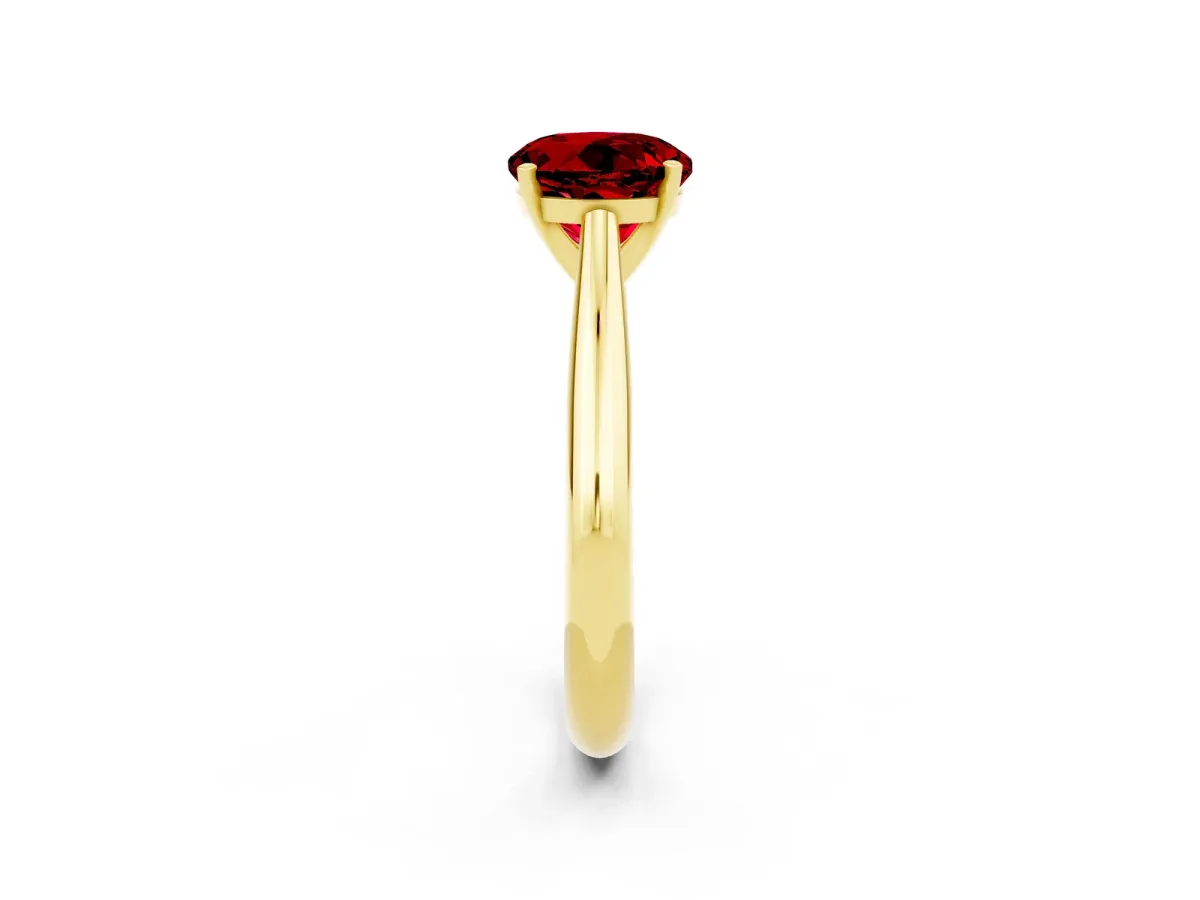 Round Cut Ruby Solitaire Engagement Ring with Cathedral Setting and Four-Prong Mount Yellow gold