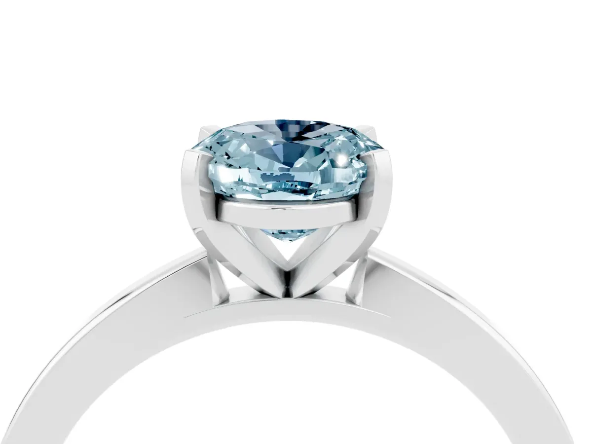 Oval Cut Aquamarine Solitaire Engagement Ring with Classic Band and Four-Prong Setting Silver