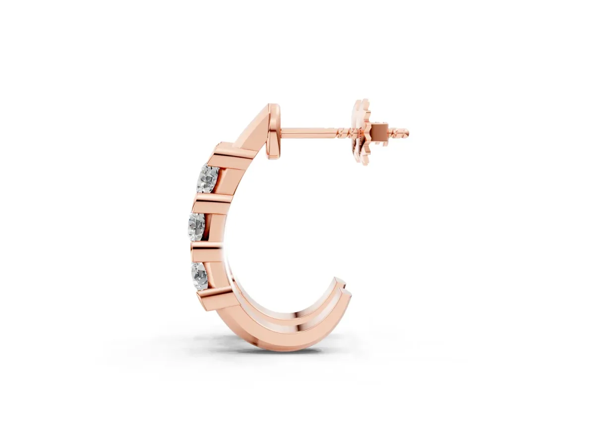 Channel Set Round Diamond Hoop Earrings with Claw Prong Setting Rose gold