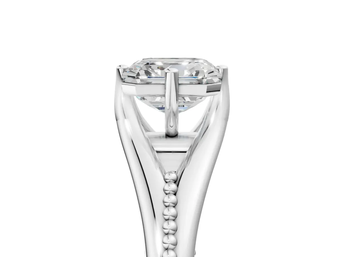 Asscher Cut Solitaire Beaded Band Six-Prong Setting Platinum