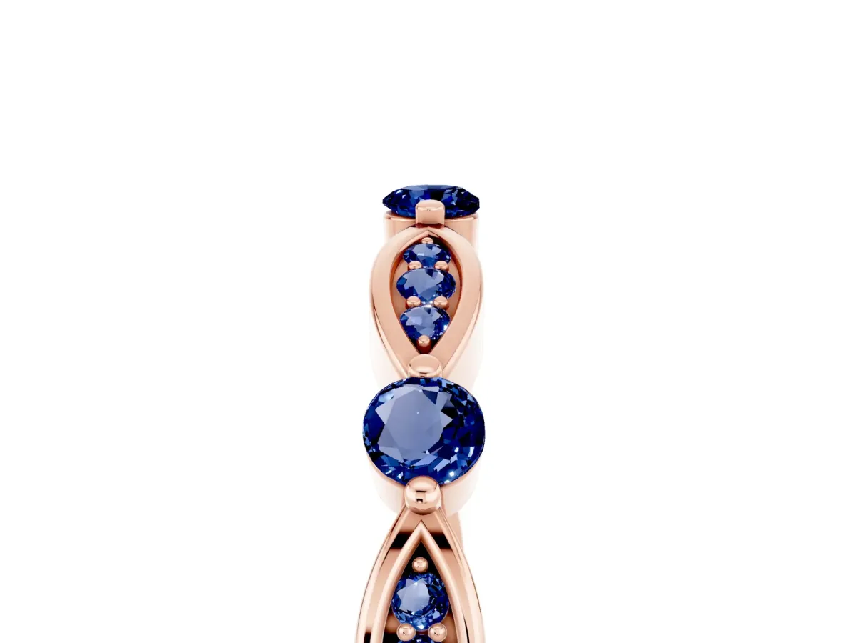 Marquise and Round Blue Sapphire Milgrain Band with Bezel Setting Rose gold