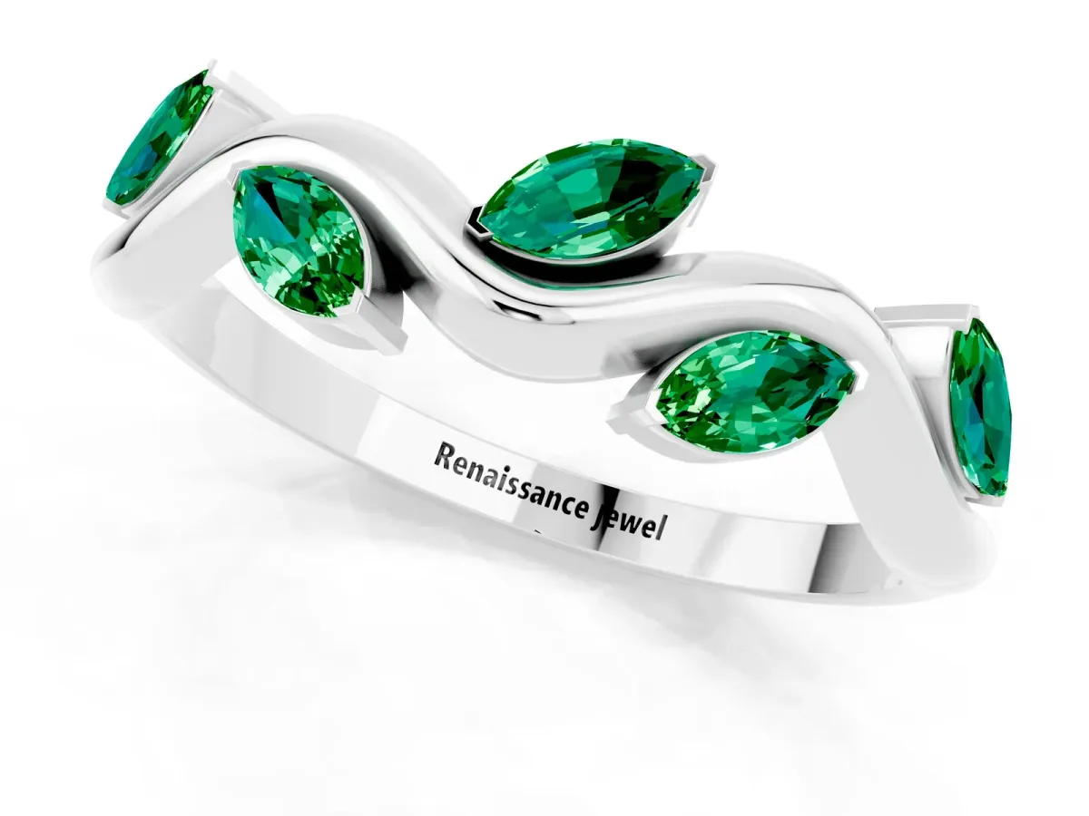 Marquise Emerald Twisted Band with Prong Setting Platinum