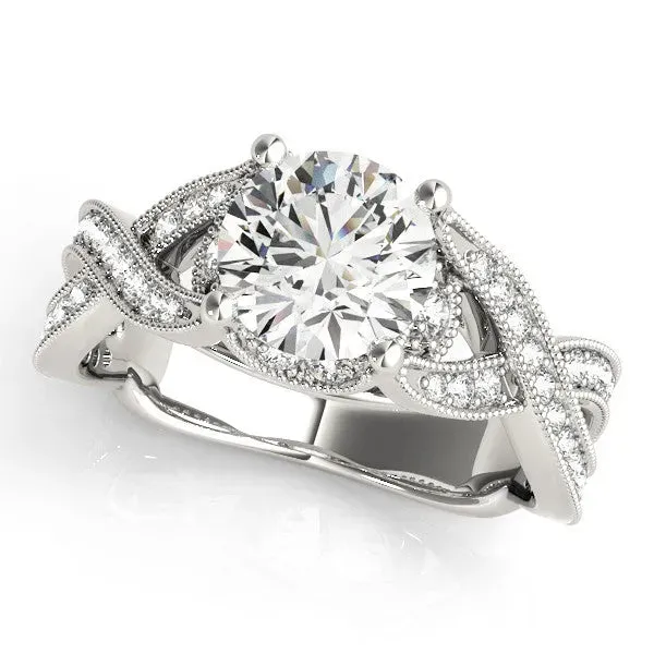 Asscher Cut Cut Diamond Twisted Band with Milgrain Pave Setting and Four-Prong Setting Platinum