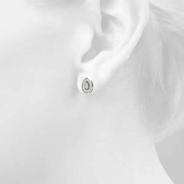 Pavé Pear-Shaped Halo Stud Earrings with Milgrain Detailing Silver
