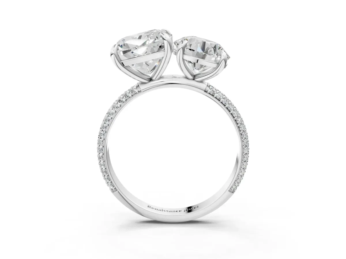 Round and Cushion Toi Moi Ring with Prong Setting and Micro Pave Band Platinum