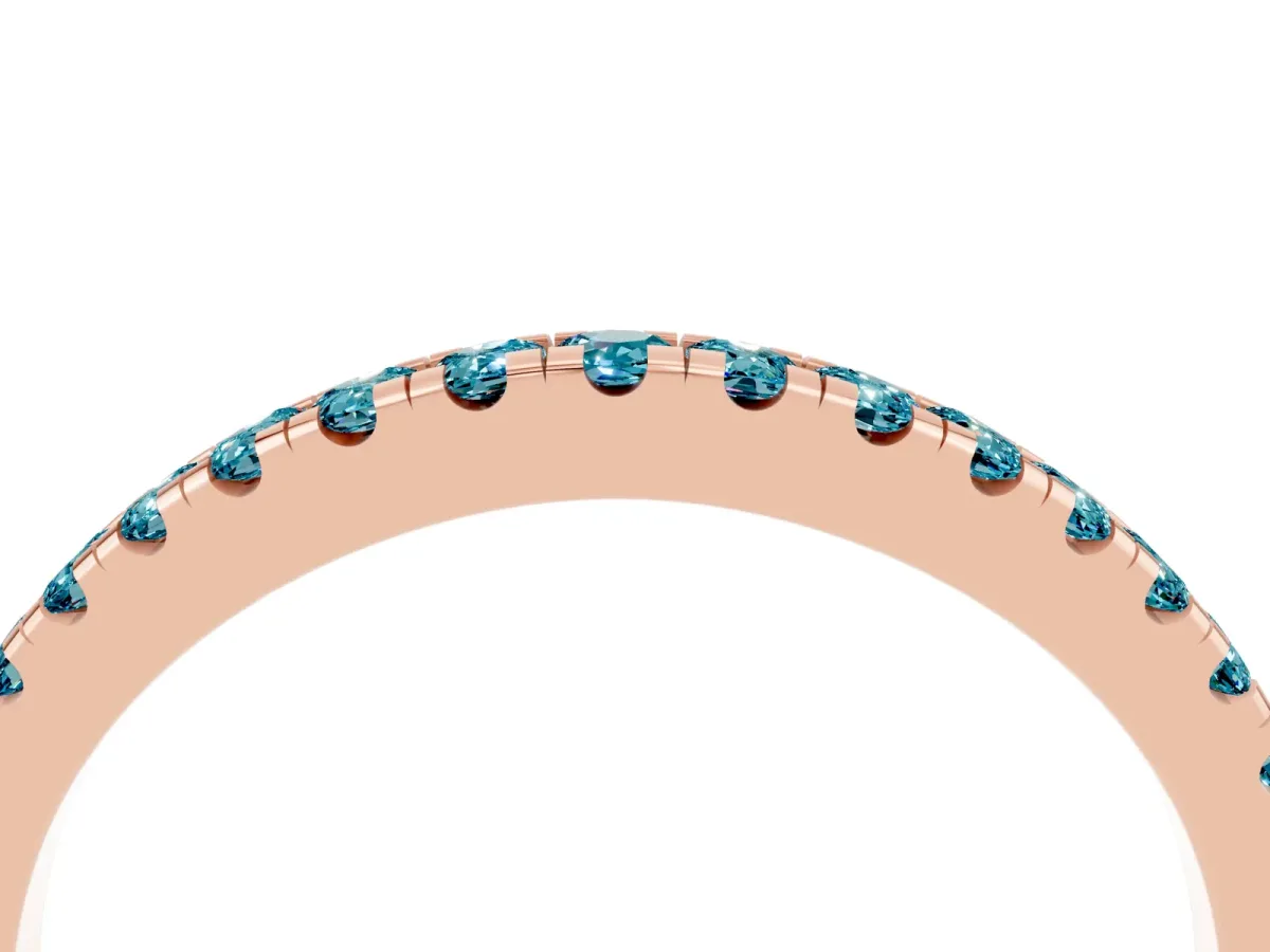 Round Blue Topaz Pavé Half Eternity Band with Shared Prong Setting Rose gold