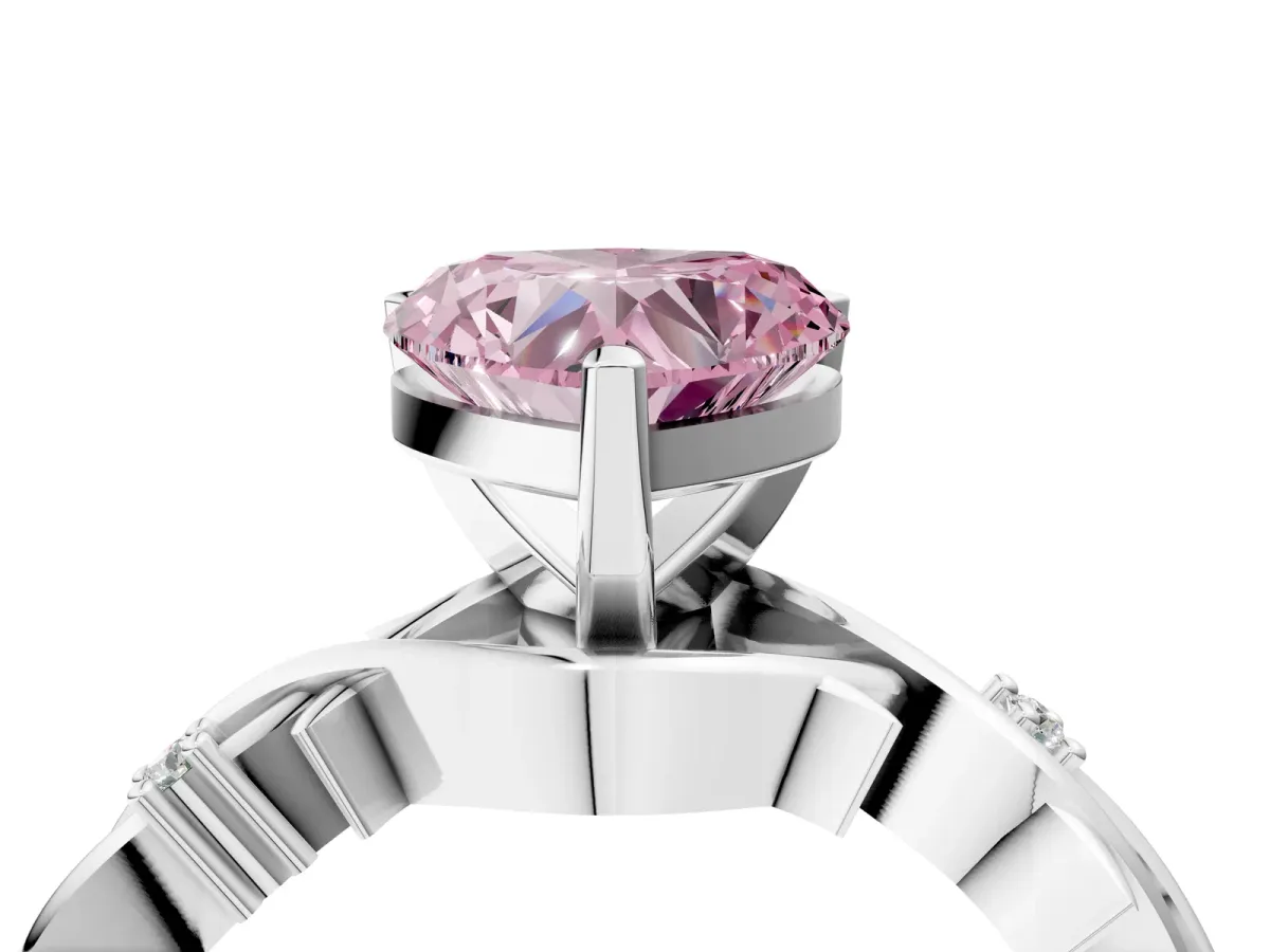 Fancy Pink Heart Cut Diamond Solitaire Ring with Twisted Band and Prong Setting Platinum