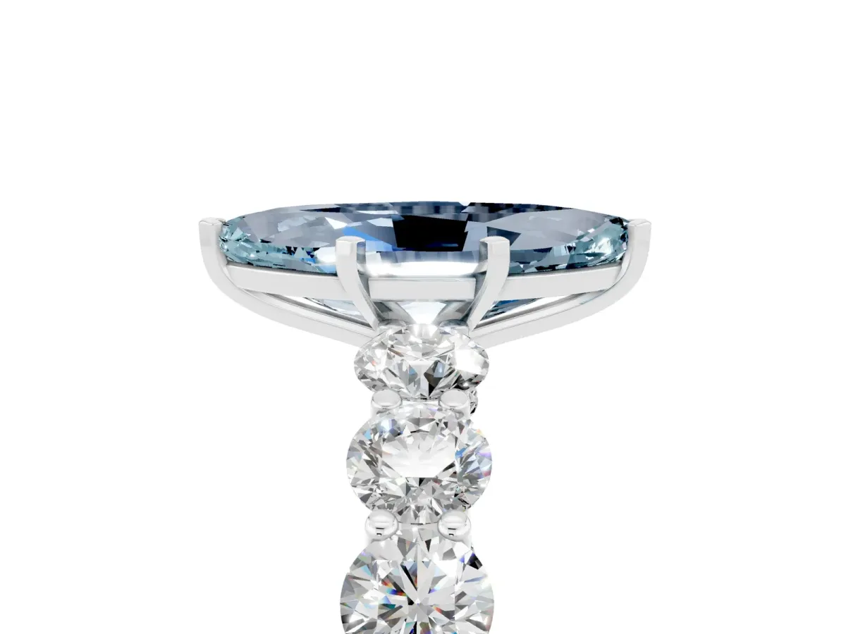 Marquise Cut Aquamarine Prong Setting with Side Stones on a Pave Band Silver