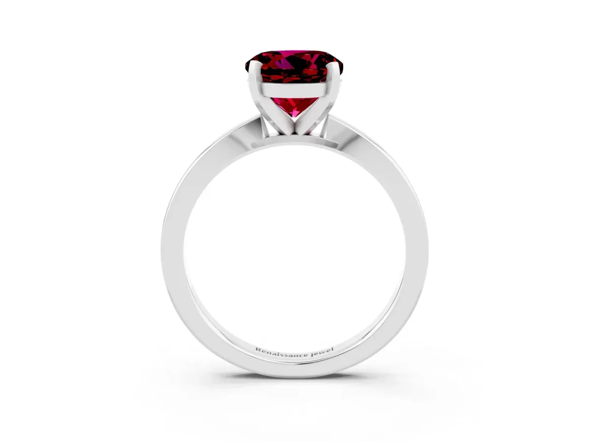 Round Cut Garnet Solitaire Engagement Ring with Classic Band and Four-Prong Setting Silver